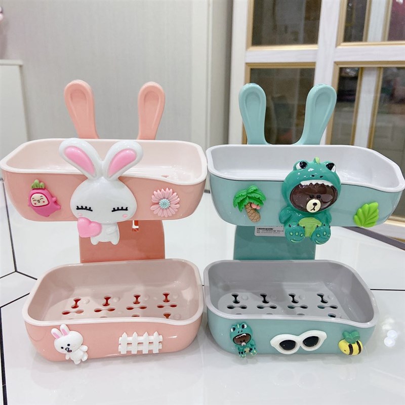 卡通肥皂盒架子沥水卫生间创意免打孔置物架家用吸盘壁挂式香皂盒