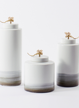 新中式蜻蜓水墨陶瓷储物罐摆件样板房客厅酒店玄关电视柜软装饰品