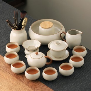 汝窑功夫茶具套装 家用2024新款 办公室喝茶泡茶盖碗茶壶茶杯子套装