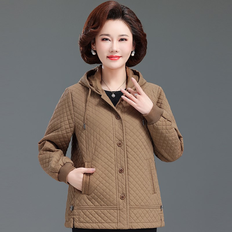 妈妈装夹棉外套女2024新款中老年女装秋冬休闲连帽保暖小棉衣