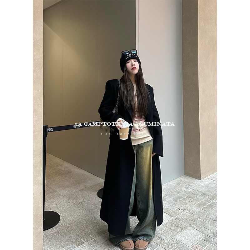 LUU桃喜儿/沙漏型收腰双面大衣外套中长款韩系女呢子秋冬高级感
