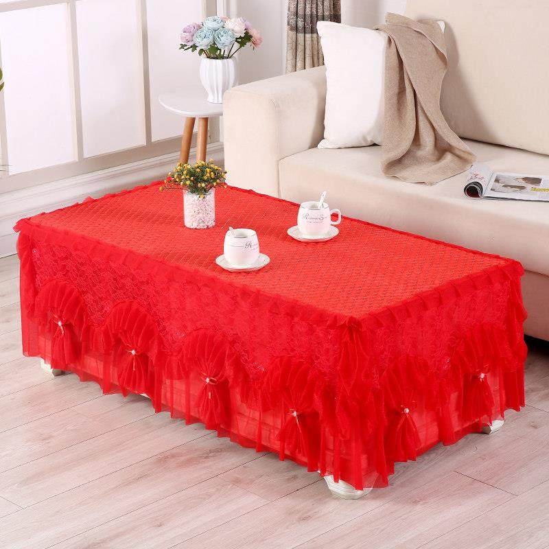 新款布艺婚庆米色蕾丝茶几罩餐桌台布电视柜盖布床头柜长方形客厅