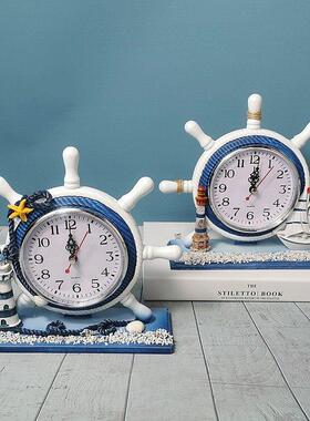地中海风摆设座钟表小摆件灯塔抽纸盒桌面书房台钟非闹钟客厅卧室