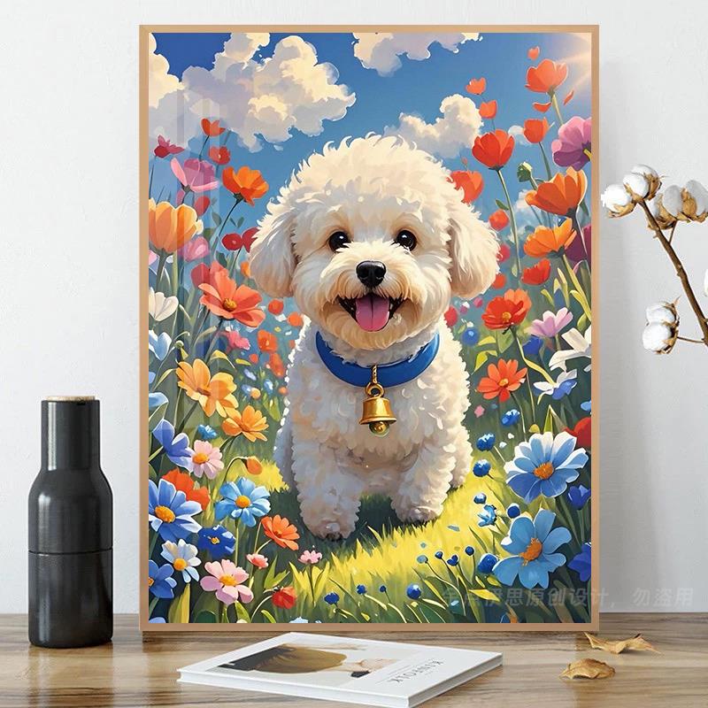 卡通动物钻石画2025新款比熊狗狗贴画5d点贴钻十字绣小幅卧室满钻