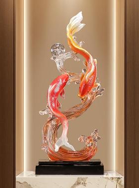 入户玄关锦锂鱼摆件家居装饰客厅电视柜壁龛办公室大型竖高艺术品