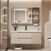 新款 浴室柜现代洗脸盆实木柜陶瓷一体洗手池洗漱台