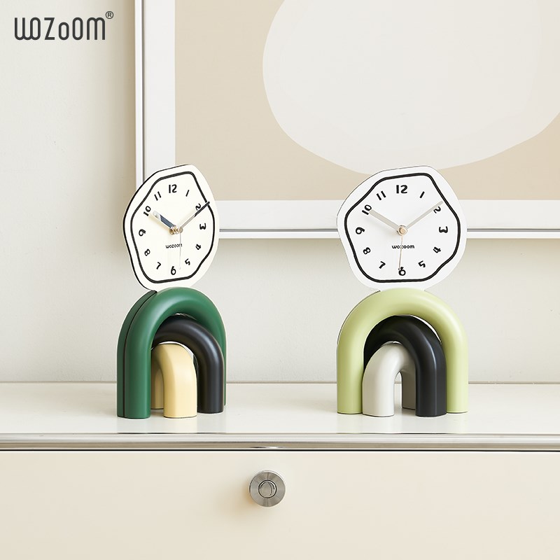 WOZOOM屋准家居办公桌面时钟摆件客厅玄关电视柜钟表in风装饰品