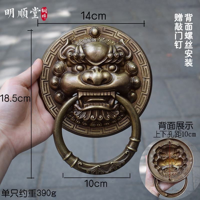 仿古大门纯铜拉环中式对开门兽头圆环木门把手纯铜麒麟门环铜拉手