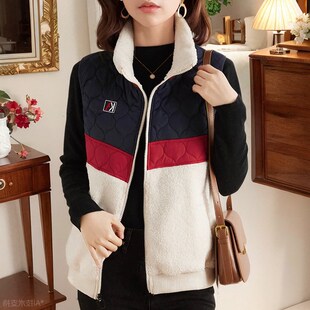 拼接外套 洋气上衣中年无袖 立领马甲女加绒薄款 2024年妈妈春秋时尚