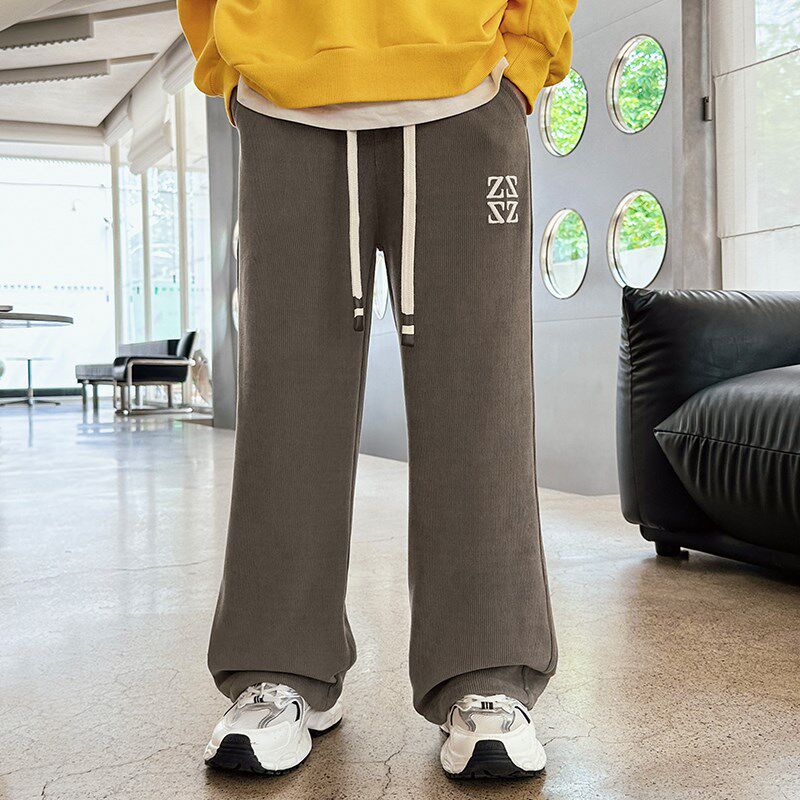 男童休闲裤直筒阔腿裤秋冬加绒裤子儿童春秋长裤中大童冬装保暖裤