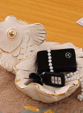 陶瓷年年有鱼摆件客厅桌面装饰品礼品创意玄关鞋柜放钥匙收纳盘