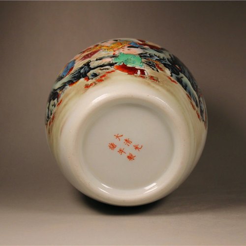 清光绪粉彩喜气盈门瓷罐 仿古 紫边坛古玩瓷器家居展柜摆件