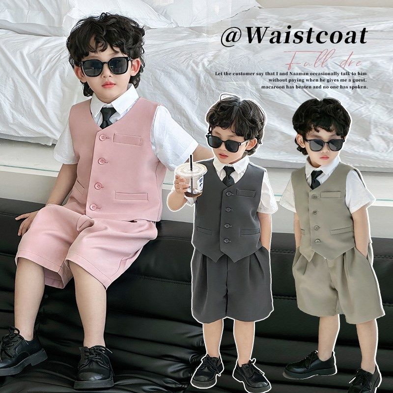 男童礼服马甲2023夏季新款儿童西装学院演出服中小童花童帅主持人