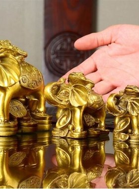 纯铜象上金蟾摆件客厅家居装饰工艺品迁乔开业礼品大象装饰品中式