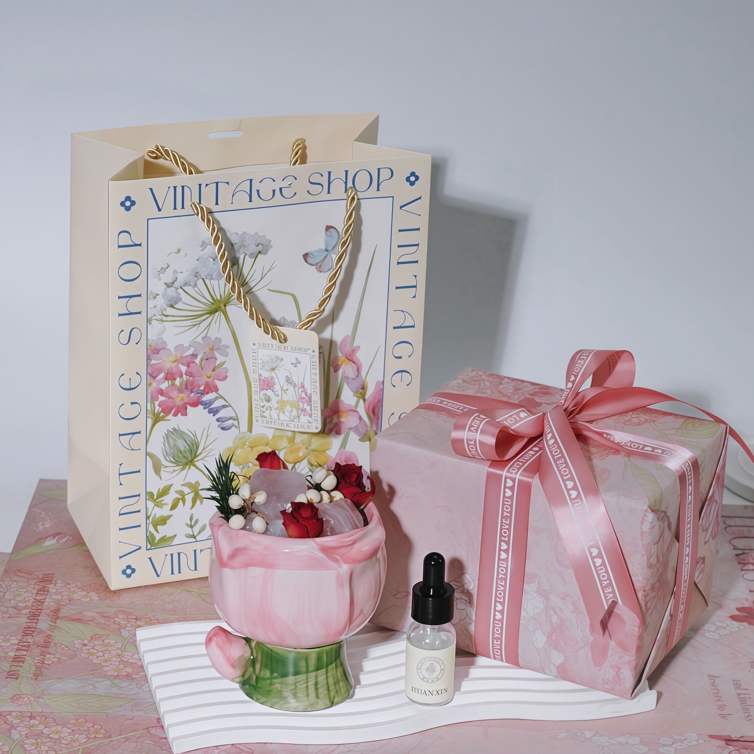 玫瑰干花粉色晶石扩香石无火香薰礼盒精油香氛卧室摆件生日礼物,家居饰品,香薰礼盒,淘宝优惠券,粉丝福利购,淘宝优惠卷