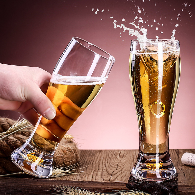 金箔水晶玻璃啤酒杯套装家用大容量创意商用高档精酿收腰扎啤杯子
