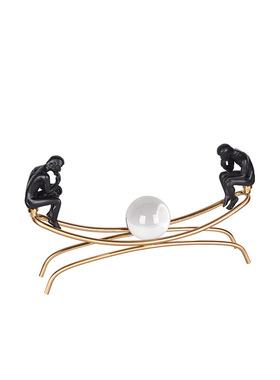 北欧家居摆件软装修跷跷板形铁艺摆件电镀拉丝高透玻璃样板房摆件