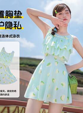 大童女童带胸垫泳衣夏季儿童女孩连身速乾游泳衣少女可爱温泉泳装