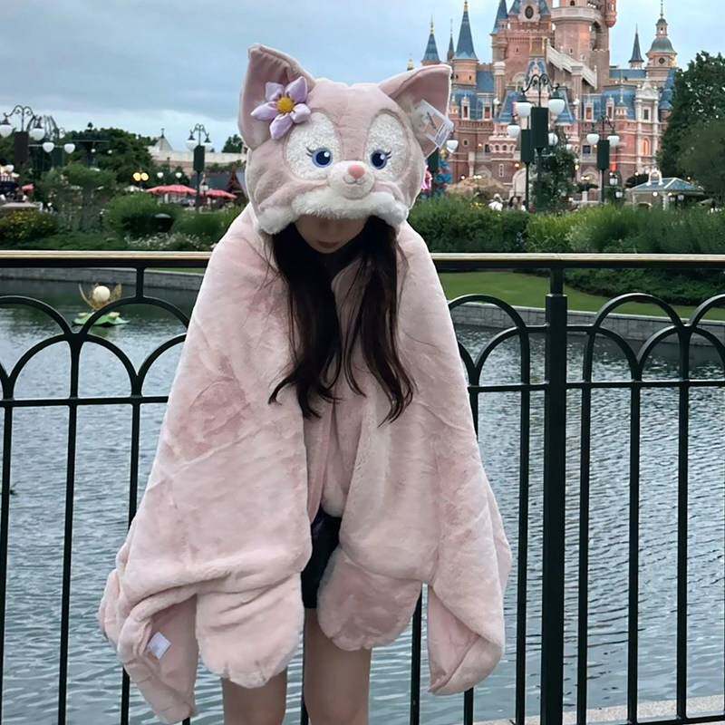 玲娜贝儿毛毯迪士尼披肩毯卡通连帽毛绒斗篷办公室午睡空调盖毯子