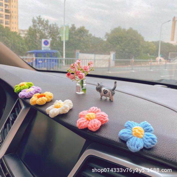 韩版炫雅小花创意车饰车载饰品可爱汽车装饰编织泡芙花汽车内饰