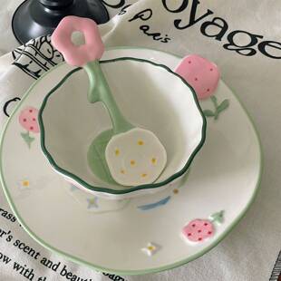 浮雕陶瓷饭碗釉下彩碗盘套装家用汤碗餐具礼盒套装一个人乔迁礼物