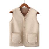 中老年纯喀什米尔羊毛加厚女马甲背心羊羔外套马甲背心妈妈坎肩秋