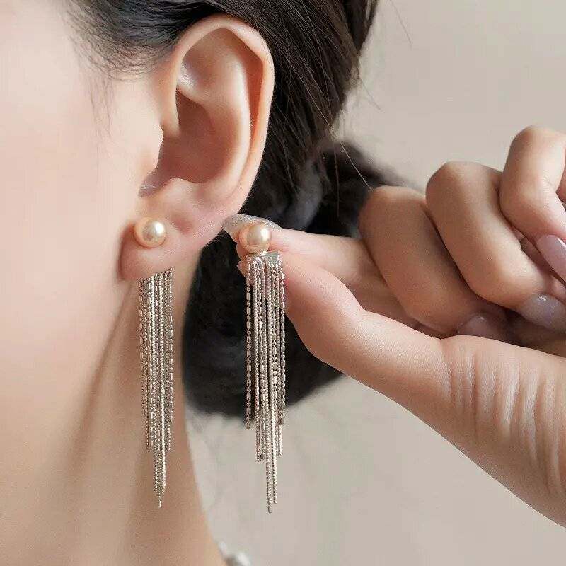 铜合金耳饰 S925银针气质香槟色流苏两戴耳环个性时尚流苏耳坠