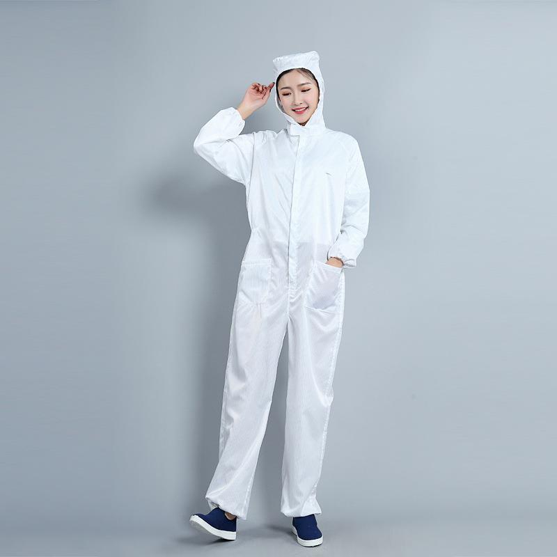 连体服连帽防静电带口袋无尘衣防尘防护服加口袋静电衣工作喷漆服