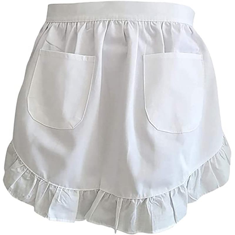 棉布半身围裙短款撞色可DIY咖啡店工作服时尚可爱蝴蝶结花边围裙