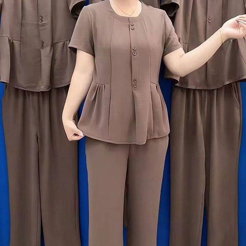 新款洋气妈妈套装女2024夏季时尚百搭宽松遮肚显瘦高档纯色两件套,女装/女士精品,时尚套装,淘宝优惠券,粉丝福利购,淘宝优惠卷