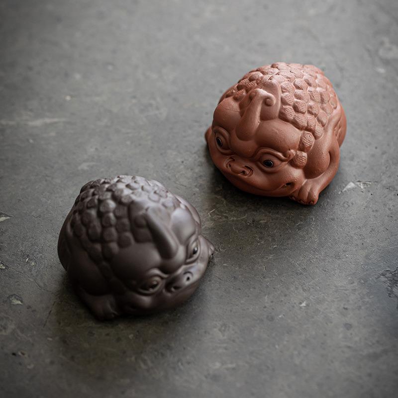 墨己 紫砂手工金蟾茶宠 茶道配件盖置摆件多用 丑萌可爱小茶宠