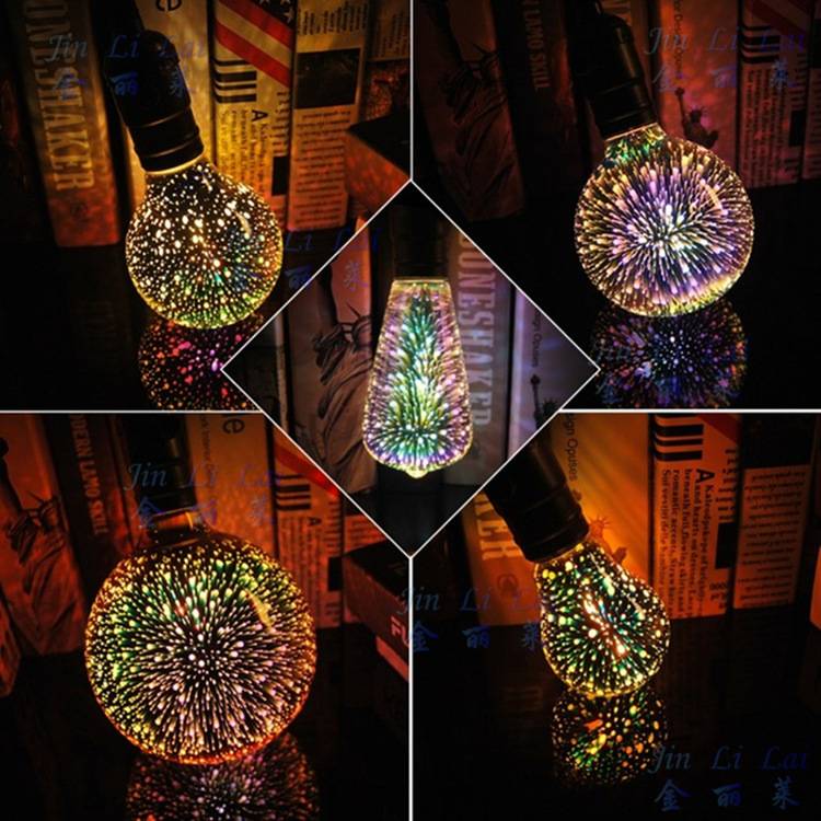 爱迪生个性创意灯泡E27螺口3D立体七彩色烟花装饰艺术led炫彩灯泡