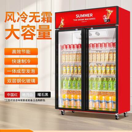 双门饮料柜饭店保鲜柜超市啤酒柜冰柜冰箱单门商用冷藏展示柜立式