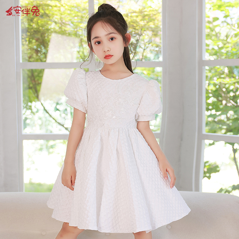 女童高端白色礼服儿童主持人钢琴演奏演出服花童婚礼小女孩公主裙