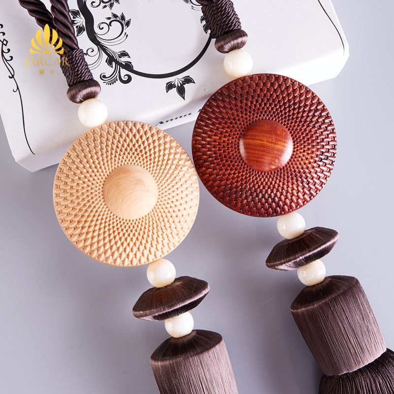 爵卡 精品禅意实木雕刻大挂球 新中式窗帘配件流苏吊穗装饰绑带绳