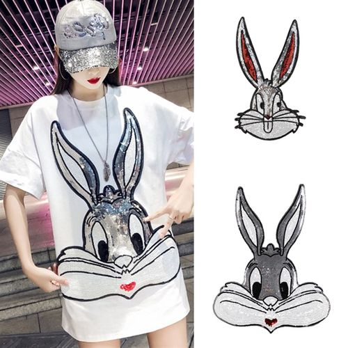 时尚卡通超大号兔八哥亮片布贴衣服补丁贴毛衣卫衣装饰珠片绣兔头