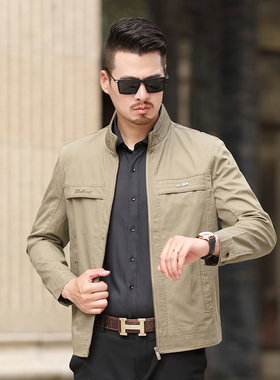 春秋季中年男士全棉外套中老年男装夹克休闲夹克衫爸爸装立领上衣