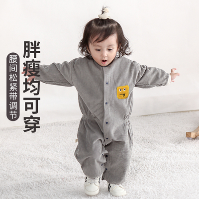 宝宝连体罩衣婴幼儿防水纯棉透气防脏爬行服灯芯绒儿童全身套棉衣