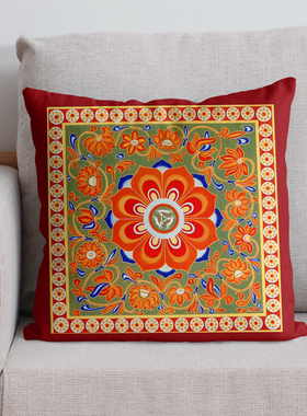 中式复古敦煌飞天井藻莲花抱枕客厅卧室午睡环保博物馆方形靠垫套