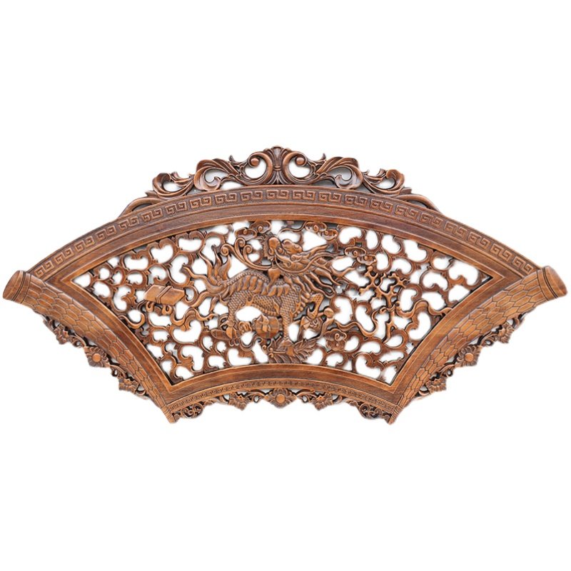 扇形木雕花中式装饰挂件客厅古典香樟木镂空雕刻实木花鸟麒麟工艺,家居饰品,木雕,淘宝优惠券,粉丝福利购,淘宝优惠卷