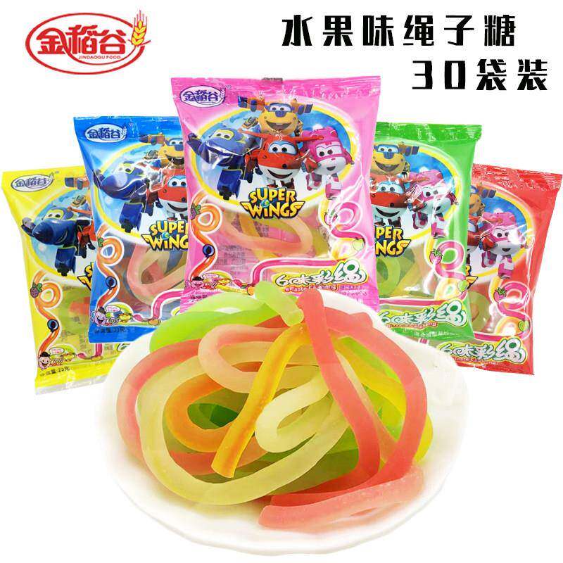 正宗金稻谷6味绳子糖 水果软糖条形五彩绳橡皮糖儿童趣味怀旧糖果
