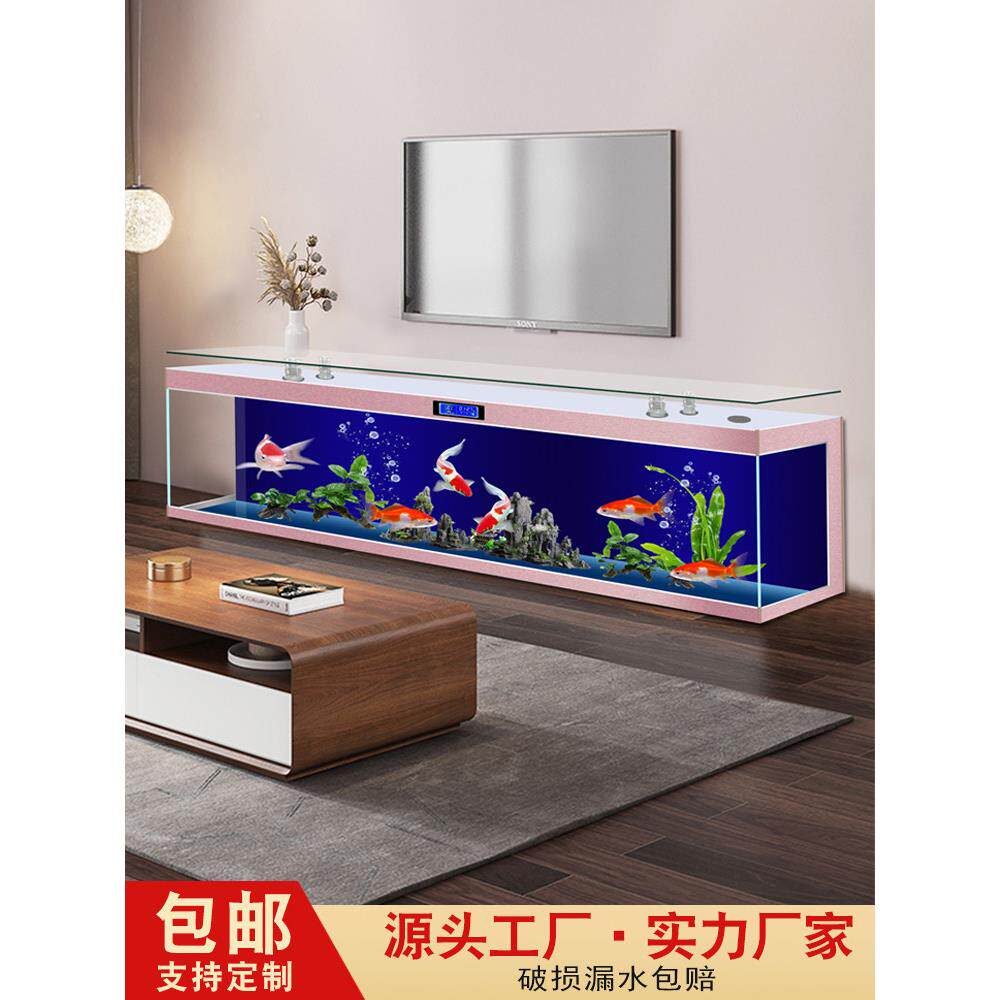 新超白客璃玻璃066电款视柜鱼缸厅家用生态免换水落地式玻吧台水