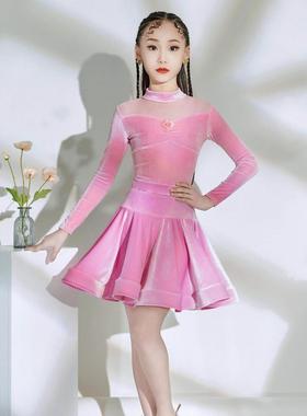 秋冬季儿童拉DHB丁舞练级服女演童专业考标准比赛功服大摆裙舞蹈