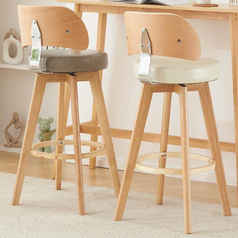 现代简约旋转实木用牛皮吧家台无品牌/椅北欧高轻奢靠背护腰原木