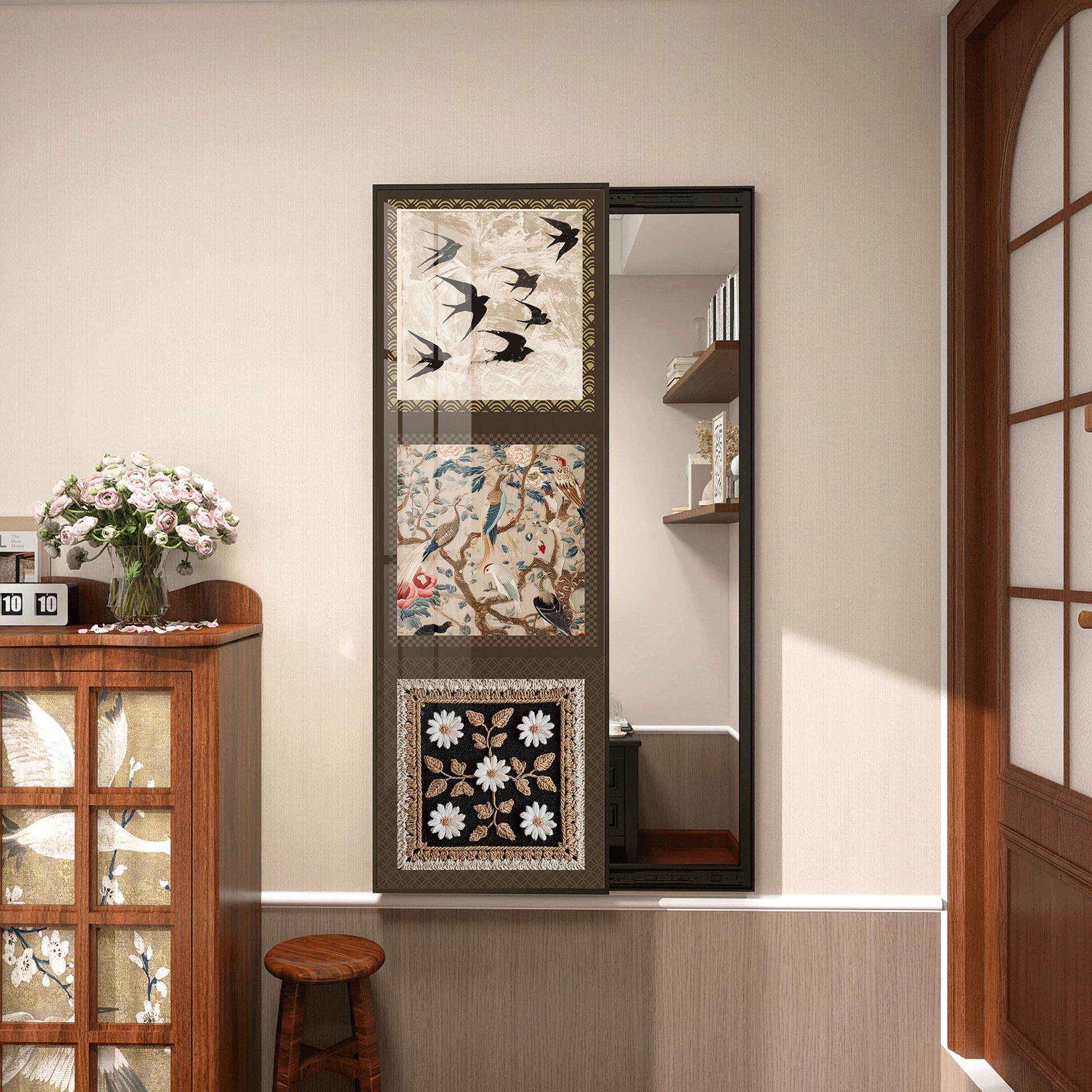 笔一画中古风客厅全装身镜形推亿259251拉穿衣镜隐衣帽架镜子隐藏,家居饰品,镜面画,淘宝优惠券,粉丝福利购,淘宝优惠卷