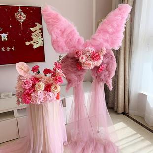 di浪漫梦幻彷真纱蝴y蝶结婚袍背景墙晨订婚网YAS蝴红生日蝶求婚布