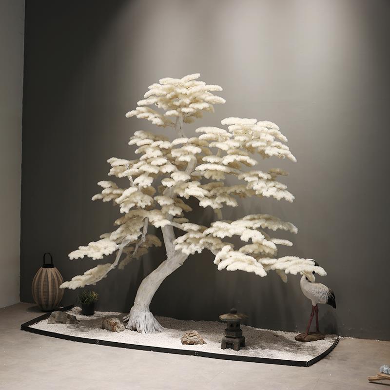 彷真松树雪松白色迎客玄关窗造景大意型彷231007真树中式禅松装饰
