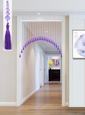 紫色流水晶珠帘入口通道DJQ客厅断隔免打孔口挂帘卧苏室门帘钛装