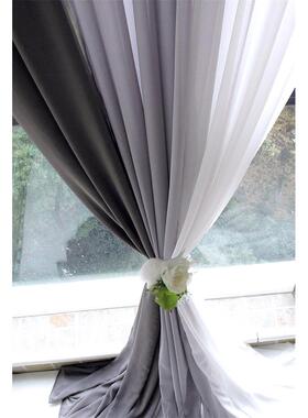 约黑色，白NJG色和灰色简现纱帘客厅成品阳台窗帘大气代纱帘半遮