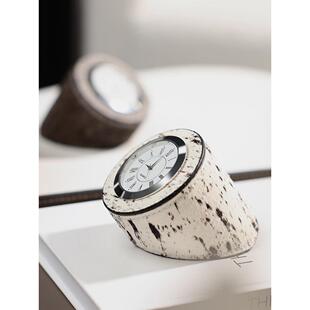 简约现代轻奢天然马毛床头柜时钟摆件样板房间民宿书房软装饰品